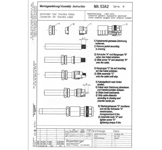 Разъем Rosenberger MA 53A2 N-male на кабель RG-8